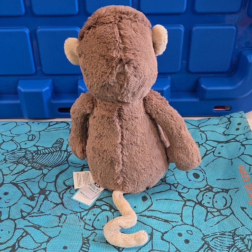 NWT Jellycat Brown and Cream Original Bashful Monkey With Blue Dust Bag - Picture 10 of 16